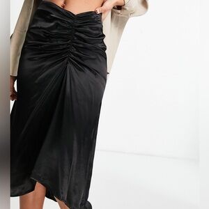 Mango Black Satin Midi Skirt